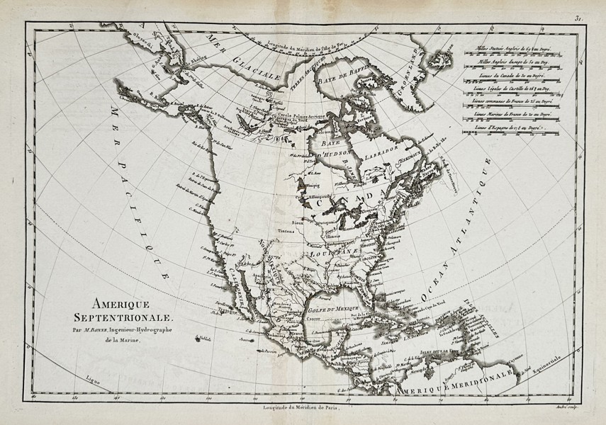 Rigobert Bonne (1727–1794) – Map of North America – North America – Engraving (1780)