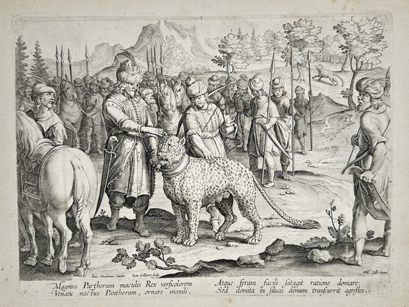 Johannes Stradanus (1523–1605) – King Arsaces Taming a Leopard – Engraving (1578)