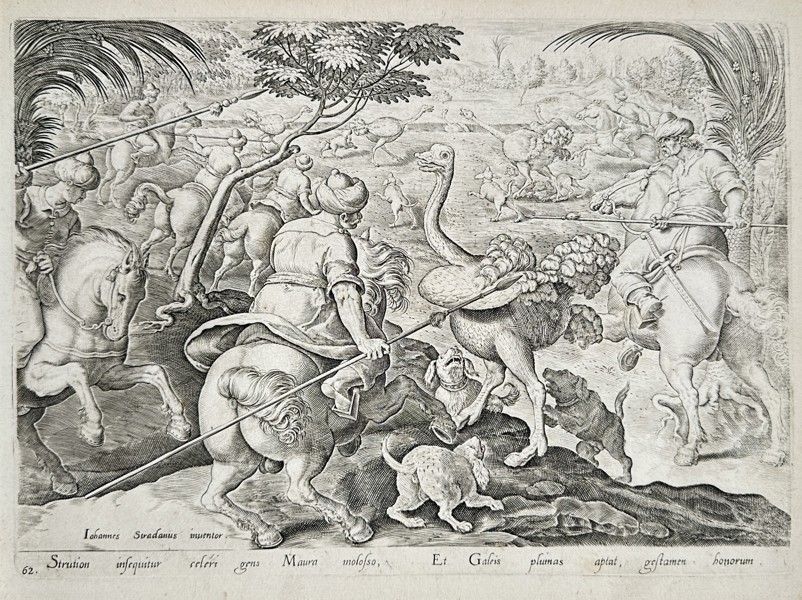 Johannes Stradanus (1523–1605) – Moorish Hunt for Ostriches – Engraving (1578)