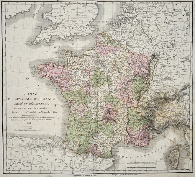 Edme Mentelle (1730–1815) – Map of the Kingdom of France – France – Etching (1822)
