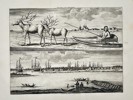 Cornelis de Bruyn (1652–1726) – Samoyed Sledge and the Shipyard of Arkhangelsk – Etching (1711)