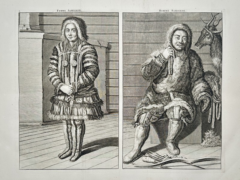 Cornelis de Bruyn (1652–1726) – Samoyed Woman and Man in Traditional Dress – Etching (1711)