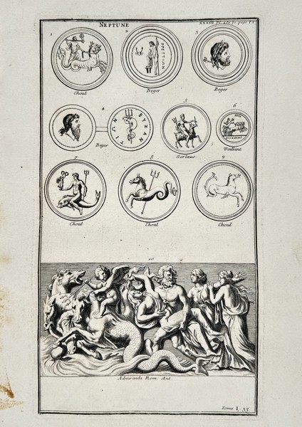 Bernard de Montfaucon (1655–1741) – Classical Representations of Neptune – Engraving (1719)