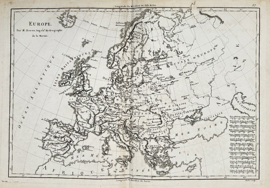 Rigobert Bonne (1727–1794) – Map of Europe - Political Overview – Engraving (1780)