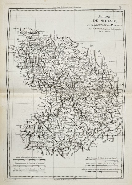 Rigobert Bonne (1727–1794) – Map of the Duchy of Silesia and the Marquisate of Moravia – Engraving (1780)