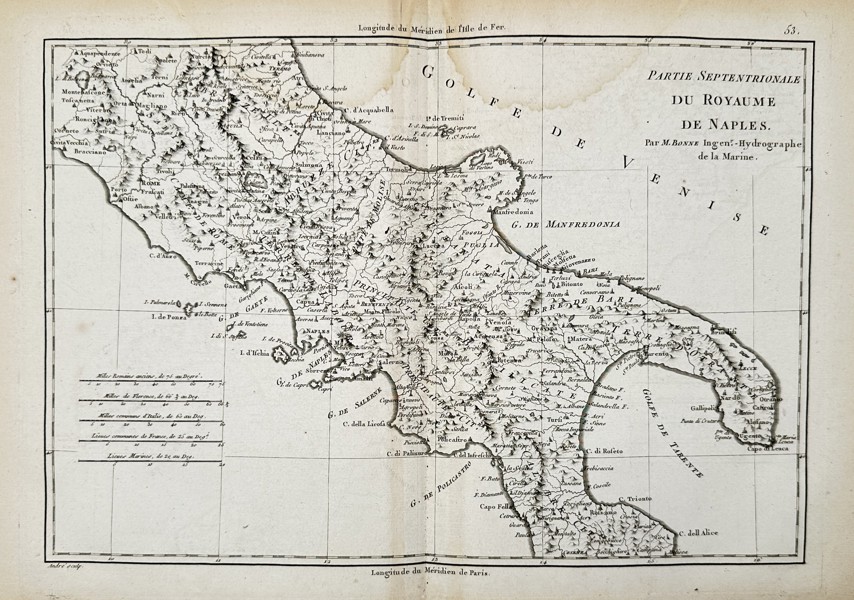 Rigobert Bonne (1727–1794) – Map of the Northern Part of the Kingdom of Naples - Italy – Engraving (1780)