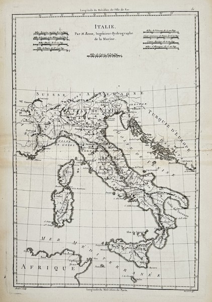 Rigobert Bonne (1727–1794) – Map of Italy - Sicily, Sardinia and Corsica – Engraving (1780)