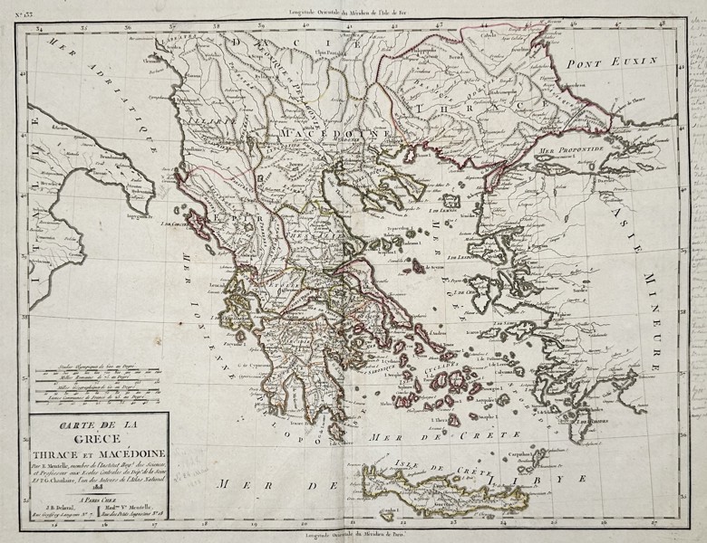 Edme Mentelle (1730–1815) – Map of Ancient Greece, Thrace, and Macedonia – Europe – Engraving (1818)