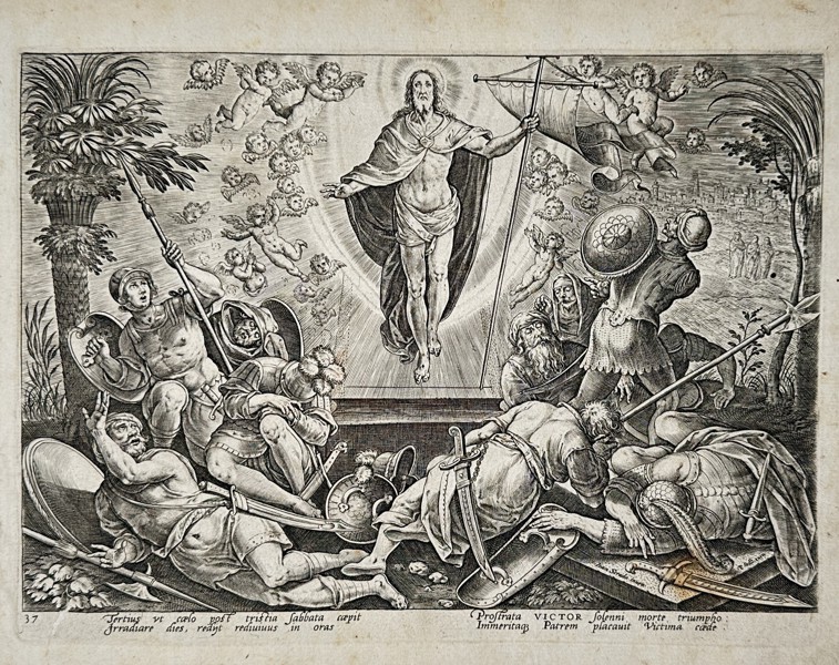 Adriaen Collaert (1560–1618), after Marten de Vos – The Resurrection of Christ – Engraving (1600)
