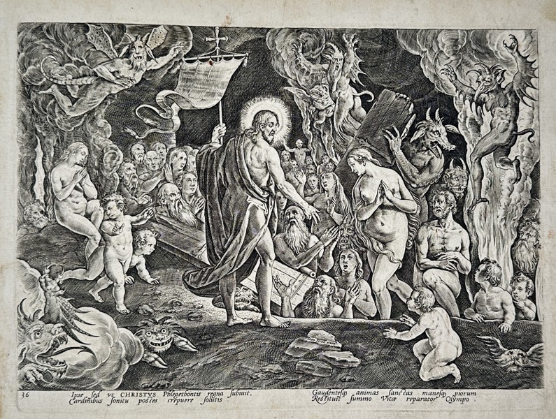 Adriaen Collaert (1560–1618), after Marten de Vos – The Descent of Christ into Limbo – Engraving (1600)