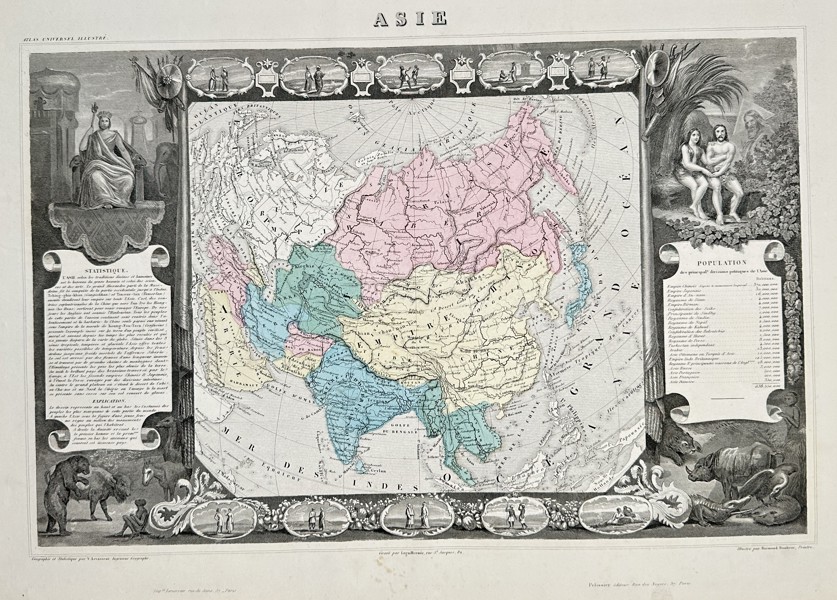 Victor Levasseur (1800–1870) – Map of Asia – Asian continent – Hand-coloured engraving (1852)