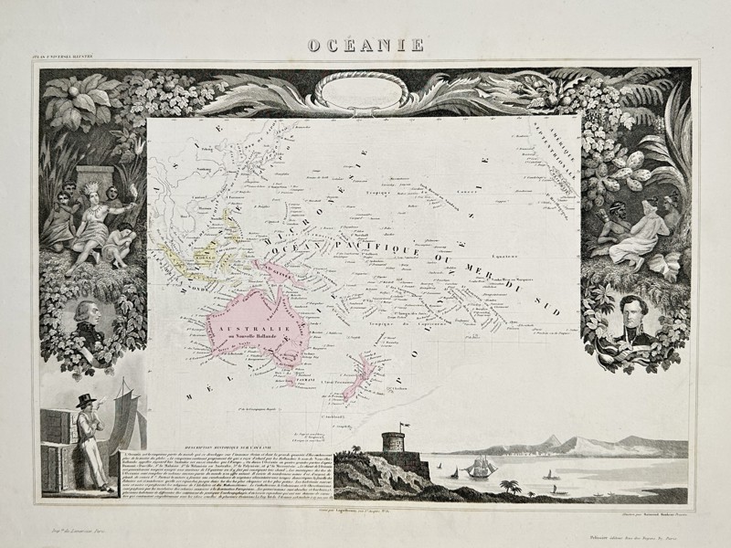 Victor Levasseur (1800–1870) – Map of Oceania – Pacific region – Hand-coloured engraving (1852)