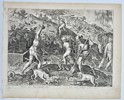 Jan van der Straet (1523–1605), after – Badger Hunting with Shovels and Dogs – Engraving (1596)
