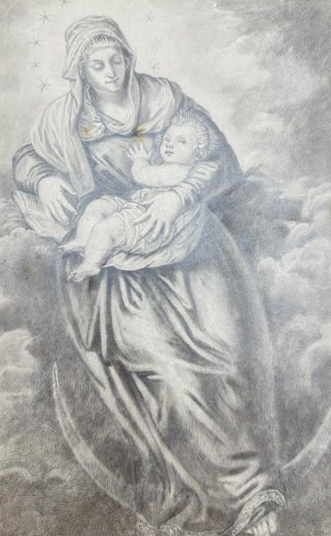 Tintoretto (Italy 1518-1594) after - Drawing, Madonna with Child - Pencil drawing