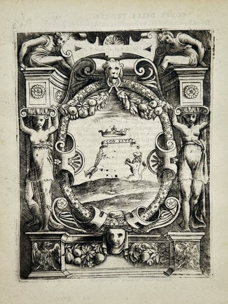 Girolamo Ruscelli (1504–1566) – Allegorical Coat of Arms of the Count of Trinity - Engraving (1566)