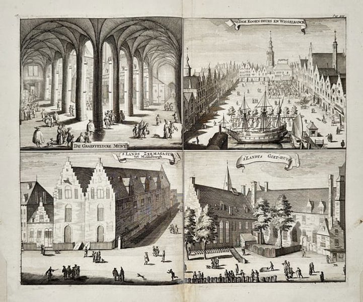 Mattheus Smallegange (1624–1710) – Four Views of Amsterdam - Engraving (17th Century)