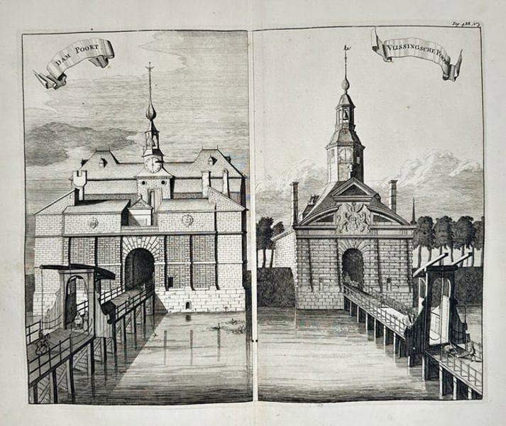 Daniel Stoopendaal (1672–1726) – The Dam Gate and the Vlissingen Gate - Copperplate engraving (18th Century)