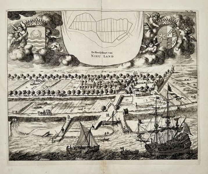 Jan Luyken (1649–1712) – View of the Seigniory of Nieuwland – Engraving (1696)