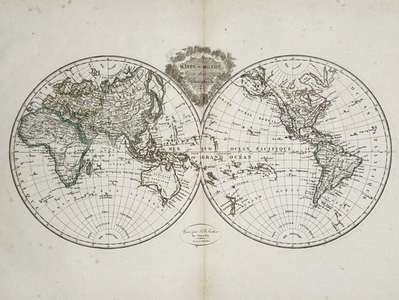 Jean-Baptiste Tardieu (1768–1837) – World Map in Two Hemispheres – World Map - Hand-coloured engraving (1812)