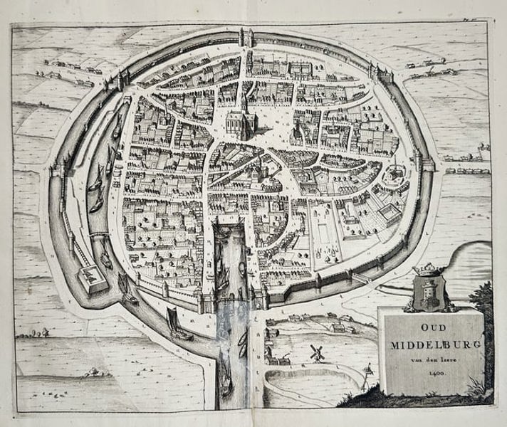 Mattheus Smallegange (1644–1710) – Map of Middelburg: Oud Middelburg (Netherland) - 
