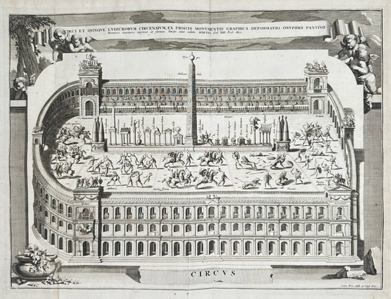 François Halma (1653–1722) – Reconstruction of the Roman Circus and Circus Games - Copperplate engraving (Early 18th Century)