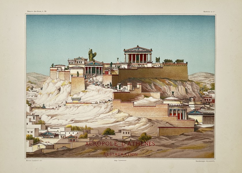 Marcel Lambert (1847-1914) – View of the Acropolis of Athens - Hand-coloured lithograph (1887)