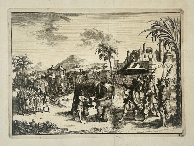 Pieter van der Aa (1659–1733) – Procession of the King of Pegu with Elephants – Etching (1707)