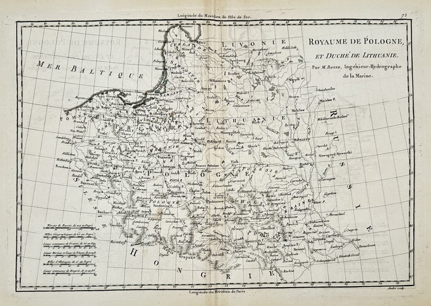 Rigobert Bonne (1727–1794) – Map of the Kingdom of Poland and Duchy of Lithuania – Poland and Lithuania – Engraving (1780)