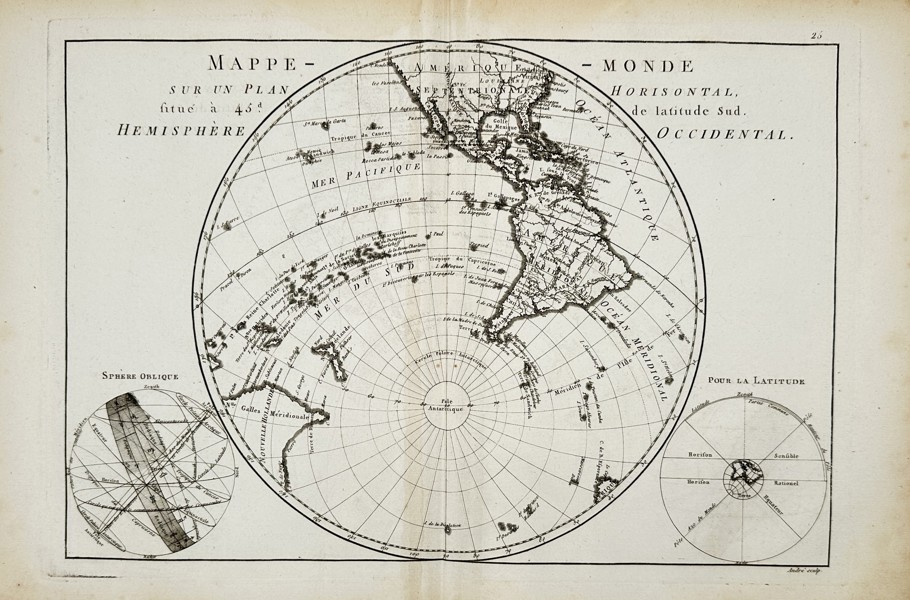 Rigobert Bonne (1727–1794) – Map of the Western Hemisphere on a Horizontal Plane – Western Hemisphere – Engraving (1780)