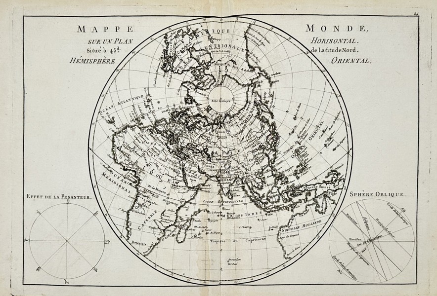 Rigobert Bonne (1727–1794) – Map of the Eastern Hemisphere on a Horizontal Plane – Eastern Hemisphere – Engraving (1780)