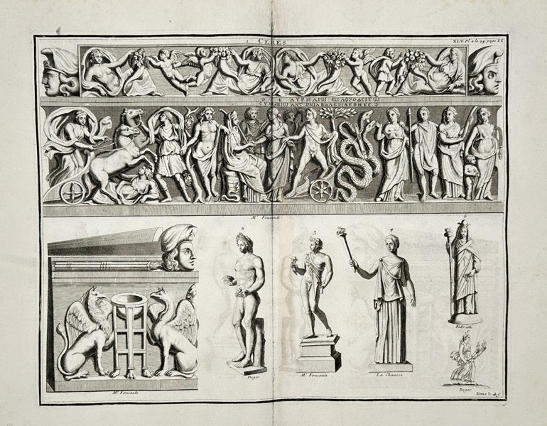 Bernard de Montfaucon (1655–1741) – Ceres and Archaeological Reliefs – Engraving (1719)