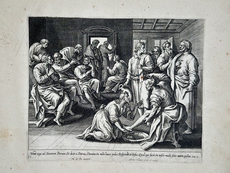 Marten de Vos (1532–1603) – Christ Washing the Feet of the Apostles – Engraving (1585)