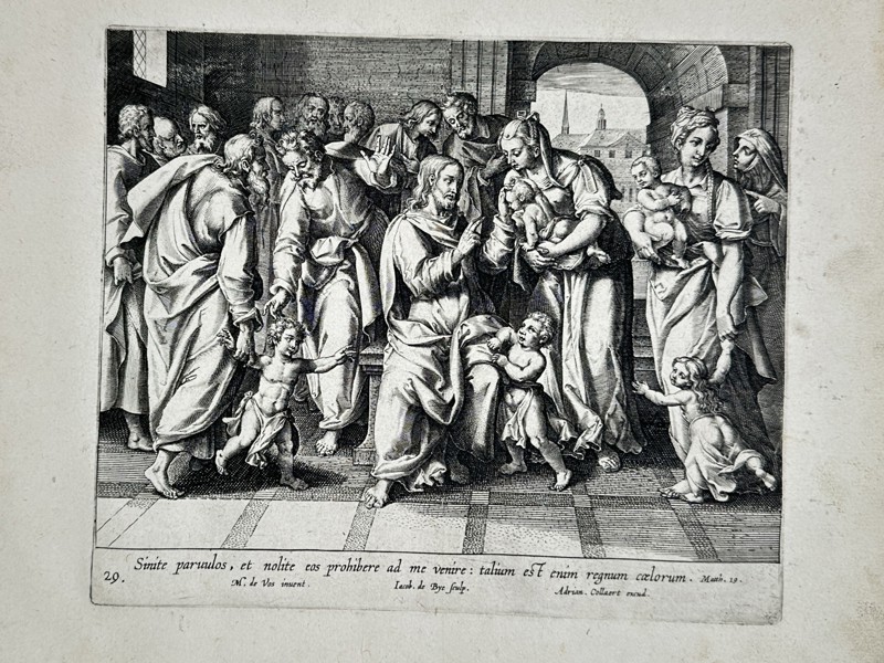 Marten de Vos (1532–1603) – Christ Blessing the Little Children – Engraving (1585)
