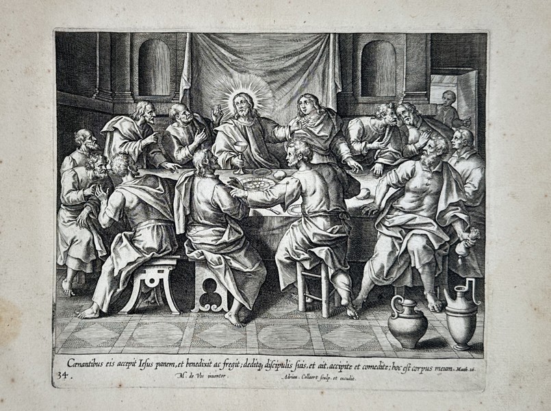 Marten de Vos (1532–1603) – The Last Supper – Engraving (1585)