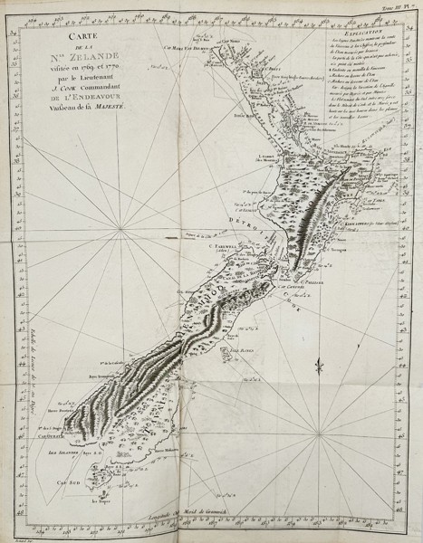 James Cook (1728–1779) – Map of North and South Islands of New Zealand – New Zealand – Engraving (1774)