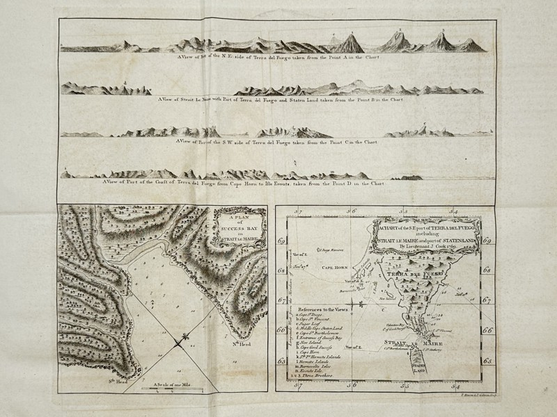 James Cook (1728–1779) – Map of the Strait of Le Maire and Terra del Fuego – Argentina and Chile – Engraving (1773)