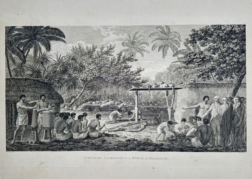 John Webber (1751–1793) – Human Sacrifice at a Marae in Tahiti – Large Folio Engraving (1784)