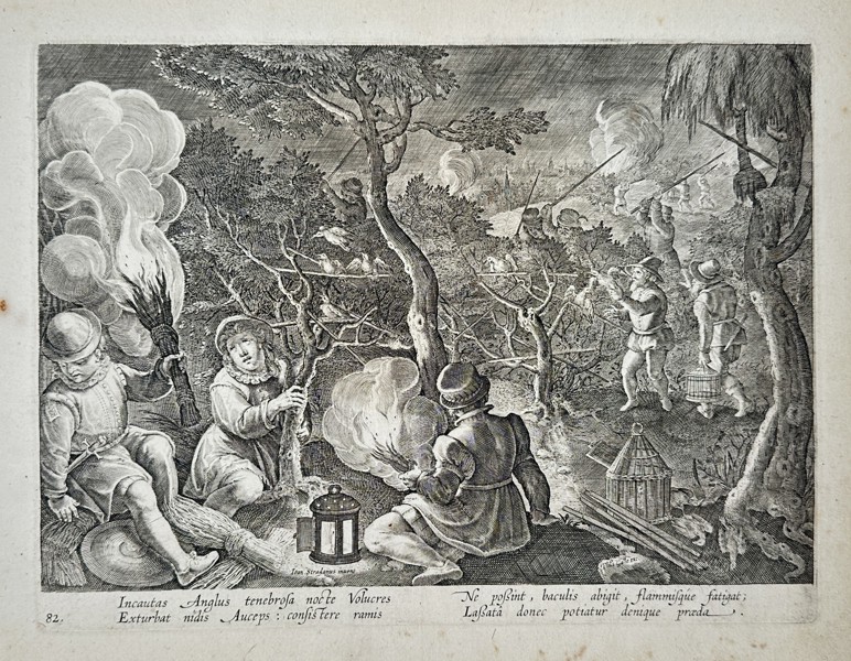 Johannes Stradanus (1523–1605) – View of a Nighttime Bird Hunt with Fire – Engraving (1596)