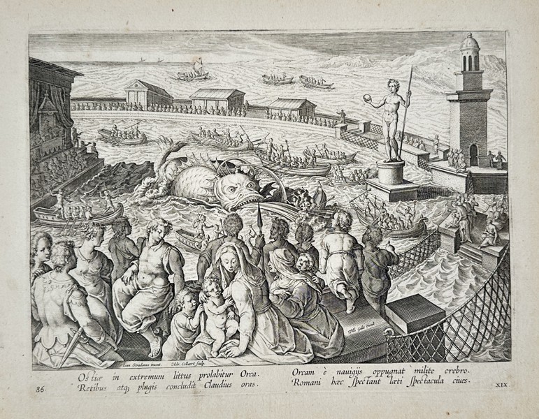 Johannes Stradanus (1523–1605) – View of the Capture of a Whale at Ostia – Engraving (1596)