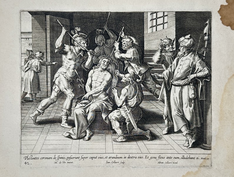 Marten de Vos (1532-1603) – View of the Mocking of Christ – Engraving (1585)