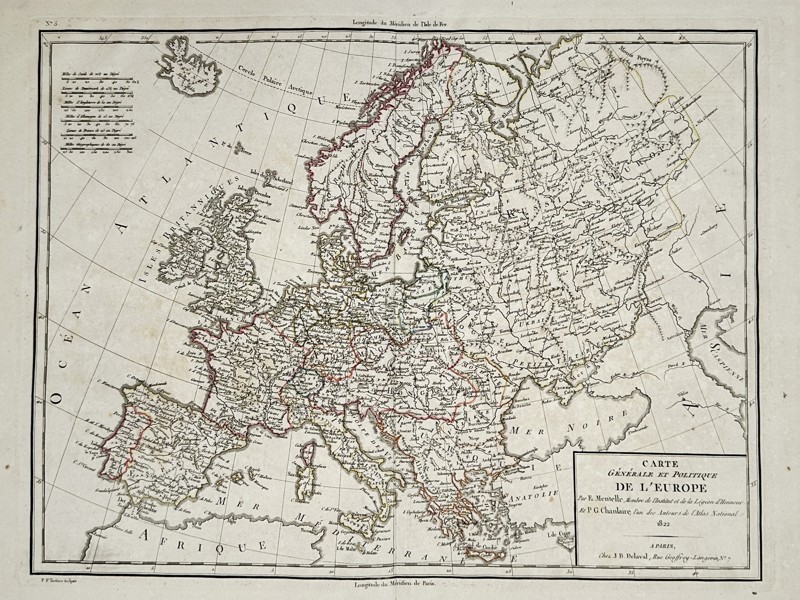 Edme Mentelle (1730–1815) – General and Political Map of Europe – Hand-coloured engraving (1822)