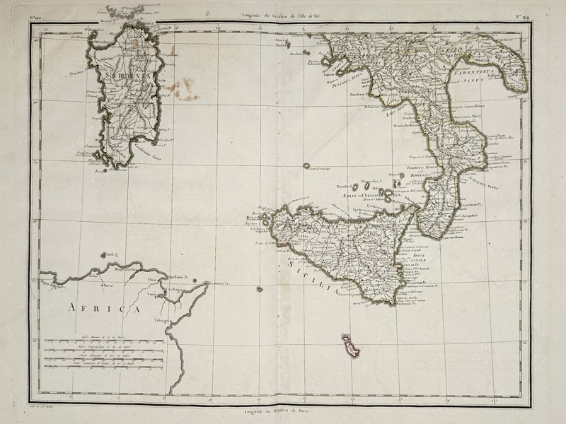 Pierre Francois Tardieu (1711–1771) – Map of Southern Italy, Sicily, and Sardinia – Italy – Engraving (1771)