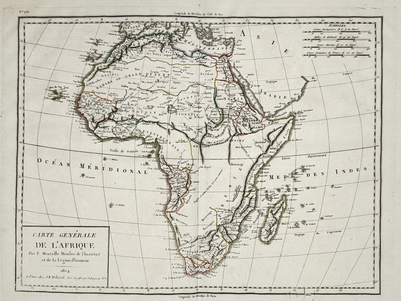 Edme Mentelle (1730–1815) – Map of Africa – Sahara Desert and the southern Cape – Engraving (1824)
