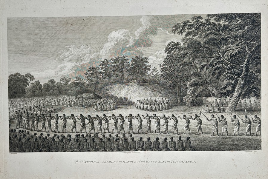 John Webber (1751–1793) – View of the Natche Ceremony in Tongataboo – Oceania – Large Folio Engraving (1784)