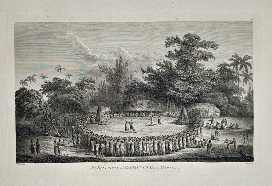 John Webber (1751–1793) – View of the Reception of Captain Cook in Hapaee – Oceania – Large Folio Engraving (1784)
