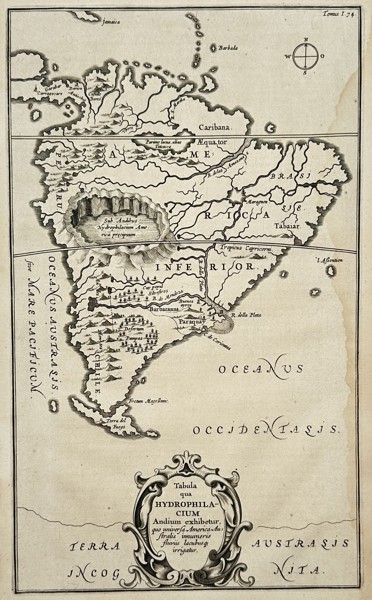 Athanasius Kircher (1602-1680) – Map of South America and the Andean Reservoir – Etching (1665)