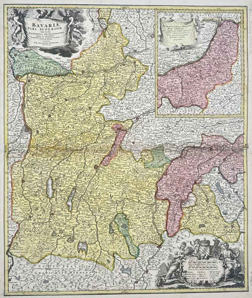 Johann Baptist Homann (1664-1724) – Map of Upper Bavaria – Germany – Hand-coloured etching (1710)