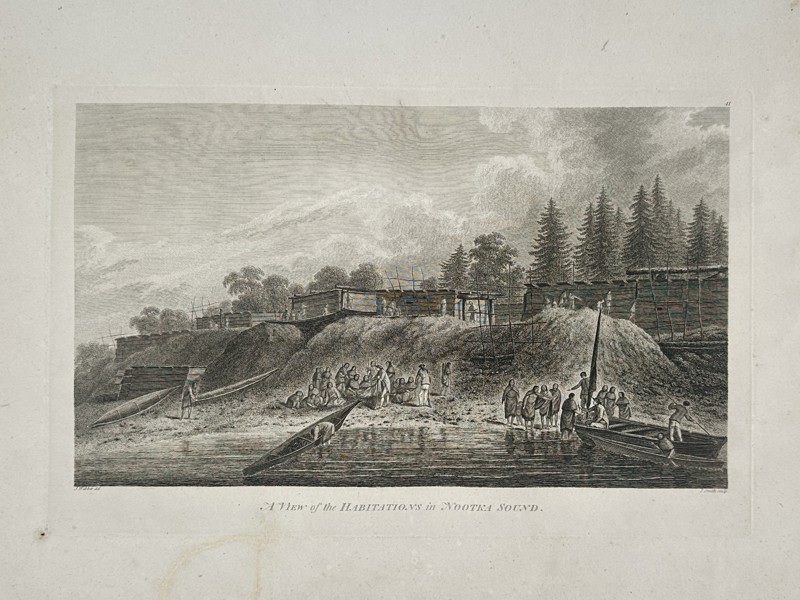 John Webber (1751-1793) – View of the Habitations in Nootka Sound – Etching and engraving (1784)