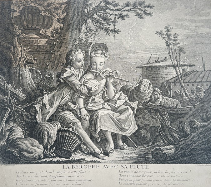Claude-Augustin Duflos (1700–1786) – The Shepherdess with her Flute – Etching and engraving (1775)
