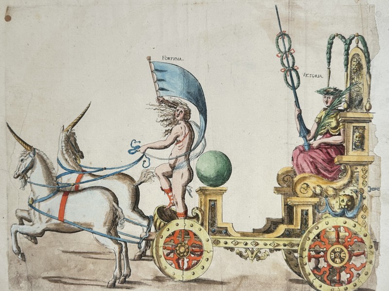 Balthasar Küchler (1571–1641) – Allegorical Chariot of Fortuna and Victoria – Hand-coloured etching (1611)